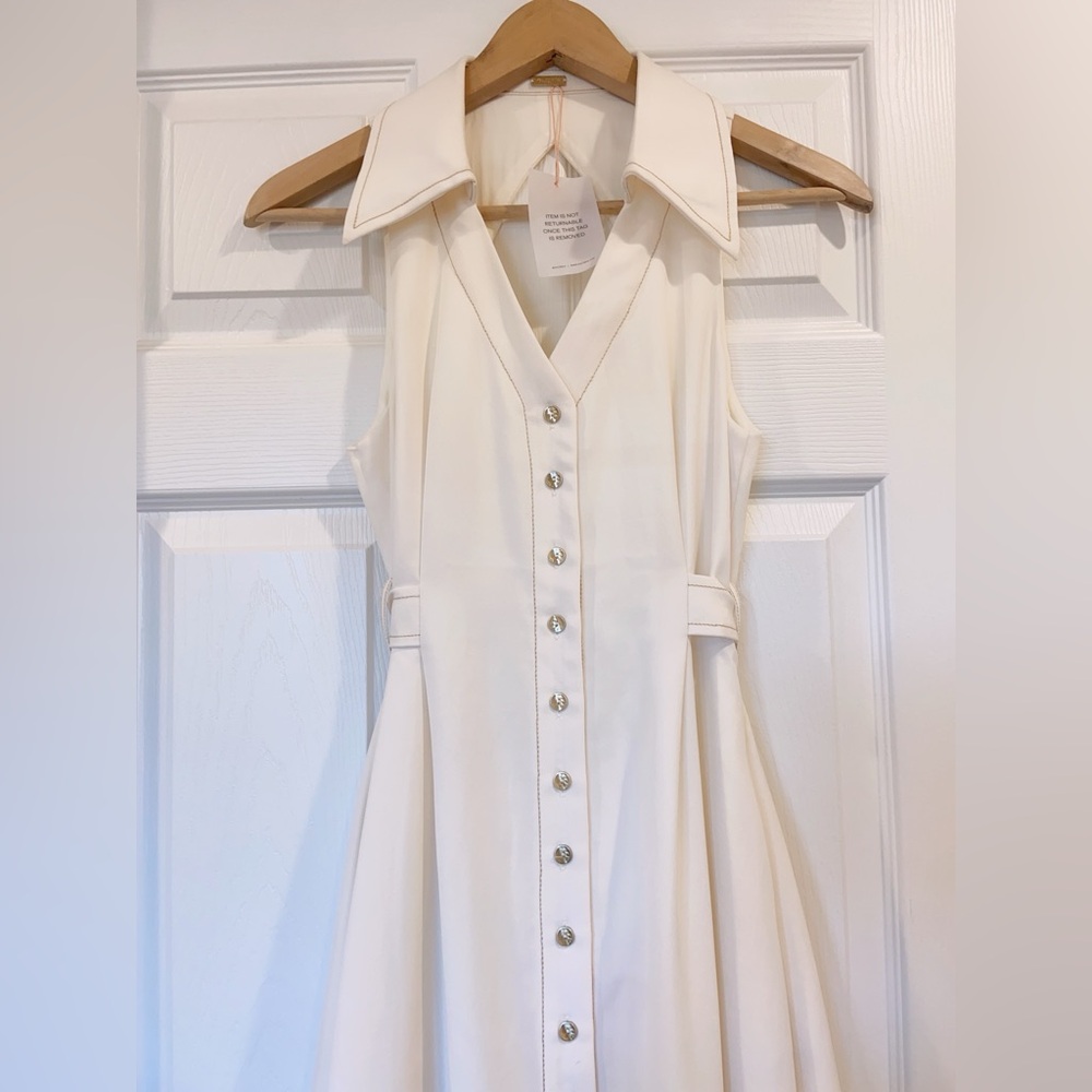 NWT $528 Cult Gaia Bella Tie-Detailed Twill Midi Shirt Dress In White - Picture 10 of 16
